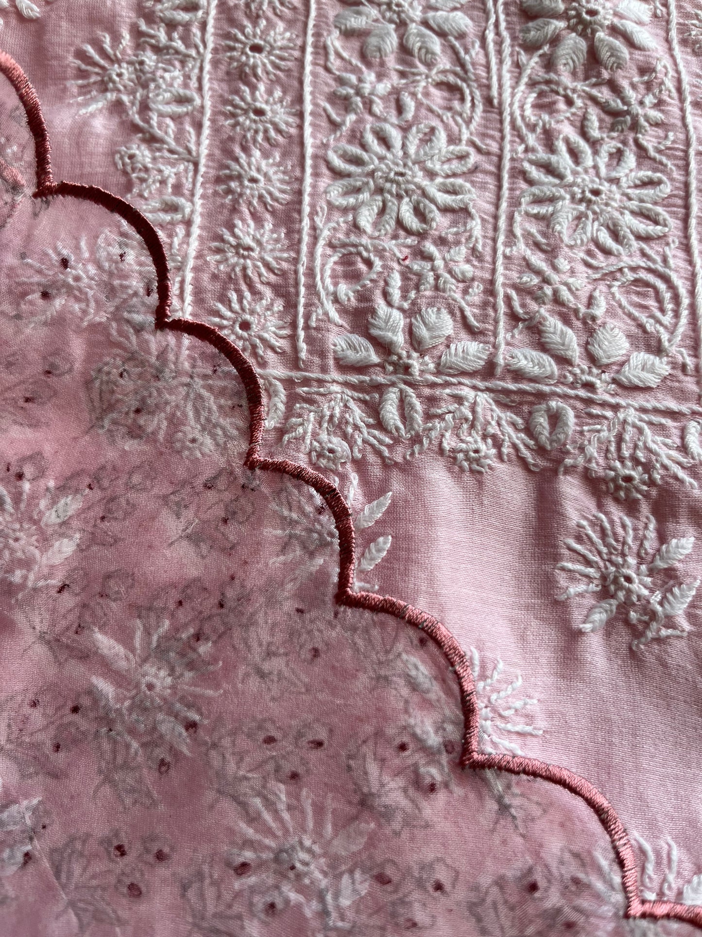 Chanderi Chikankari kurta with organza dupatta