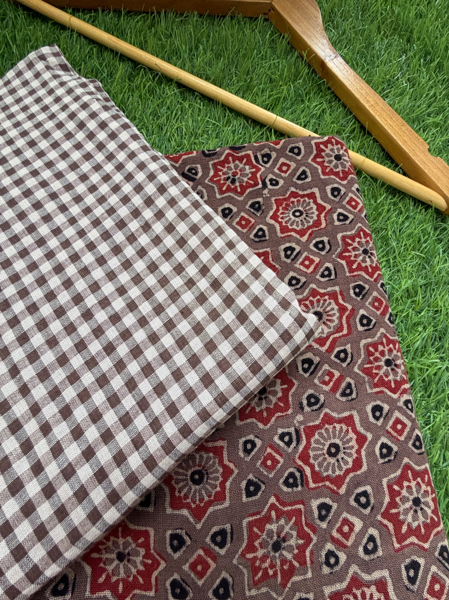 Kala Cotton ajrakh kurta khadi check Bottom