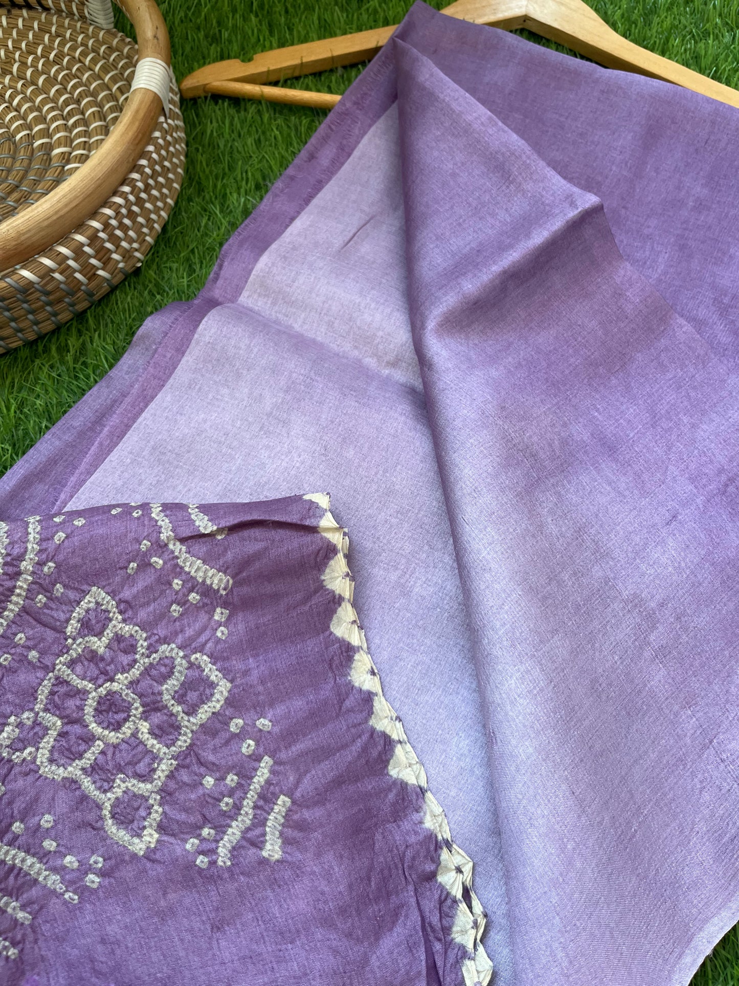 Tussar silk Bandhani dupatta plain kurta