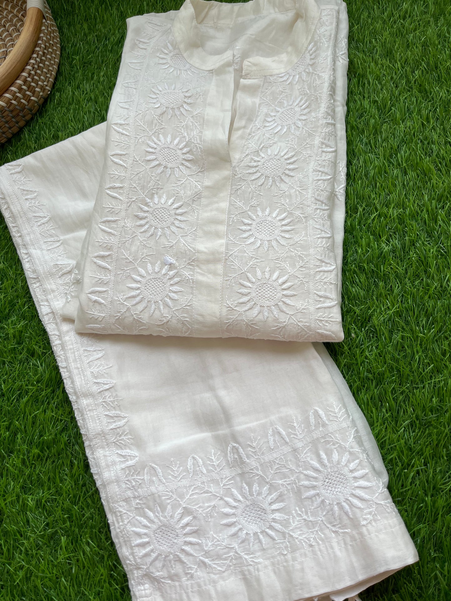 Chanderi chikan shirt and a-bottom-coord set