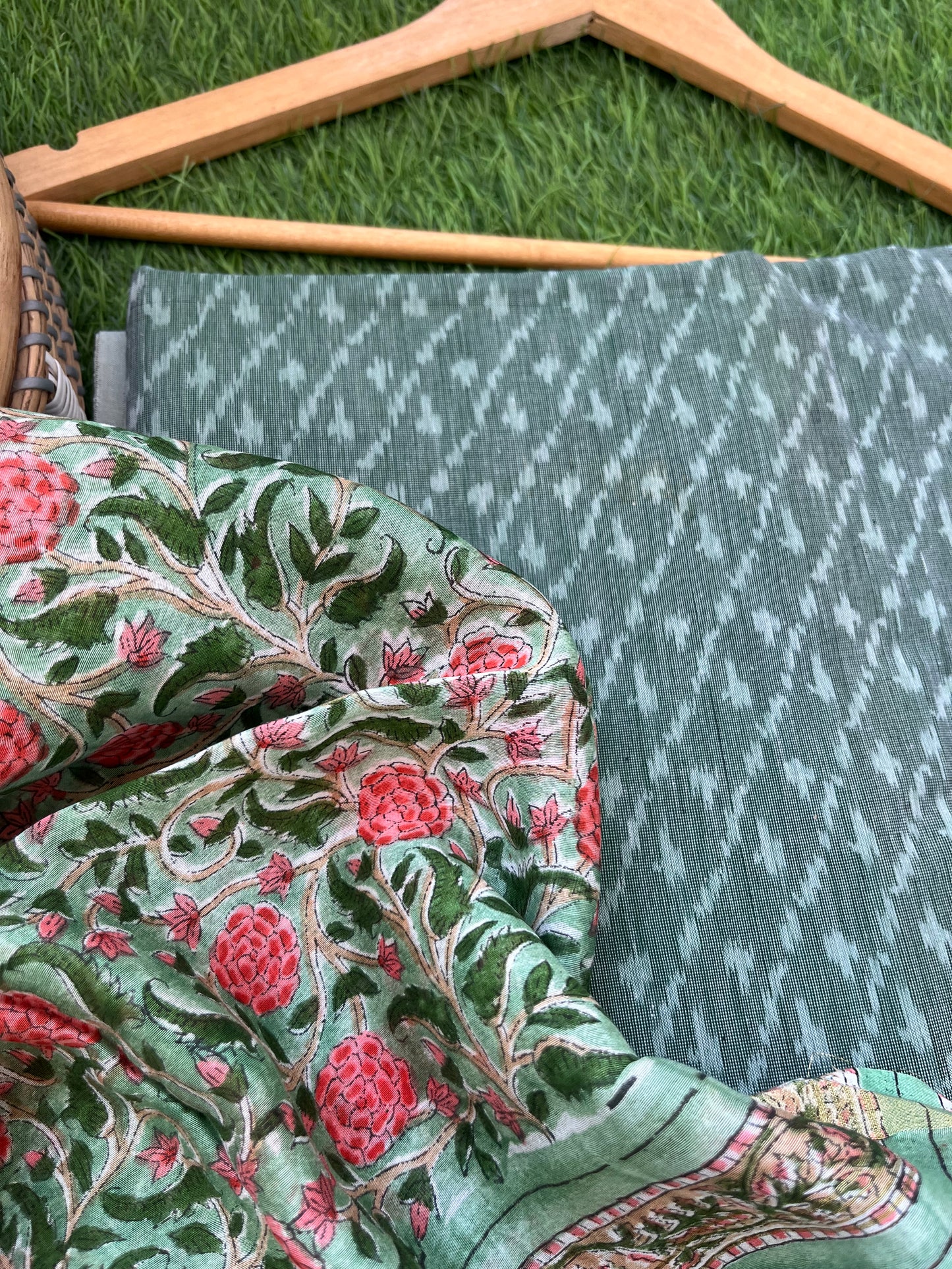 Chanderi block print dupatta ikkat kurta