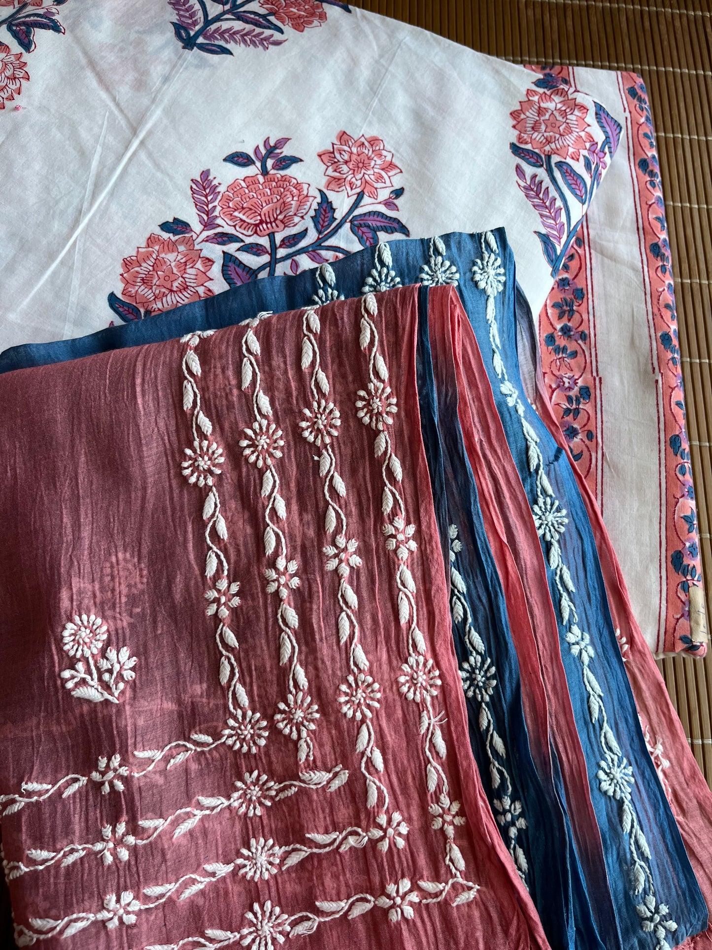 Block Print suit chikankari Dupatta