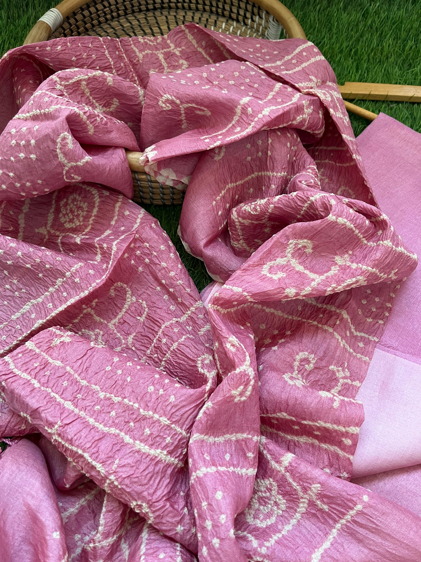 Tussar silk Bandhani dupatta plain kurta