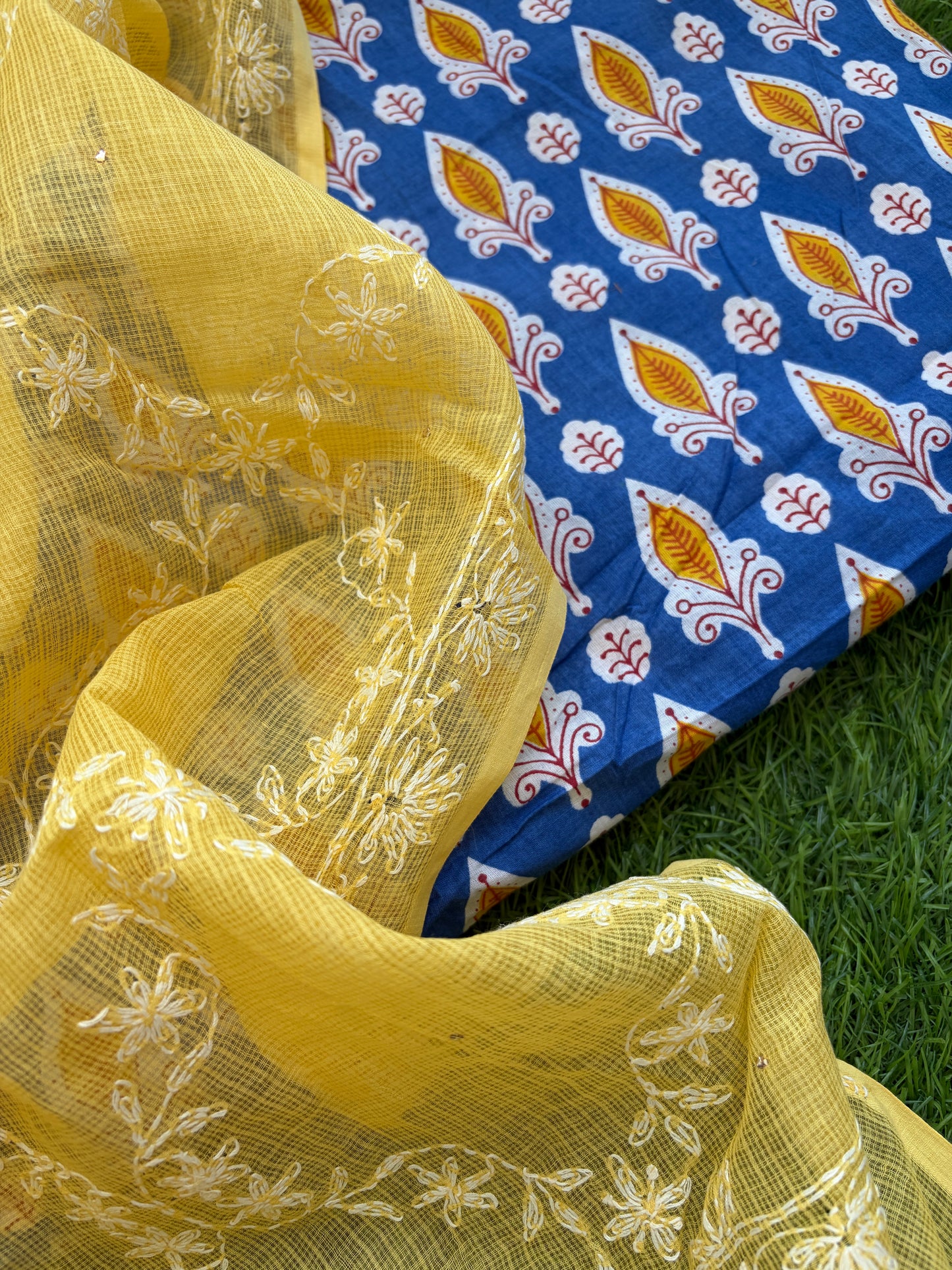 Cotton kurta Kota Doria chikankari dupatta
