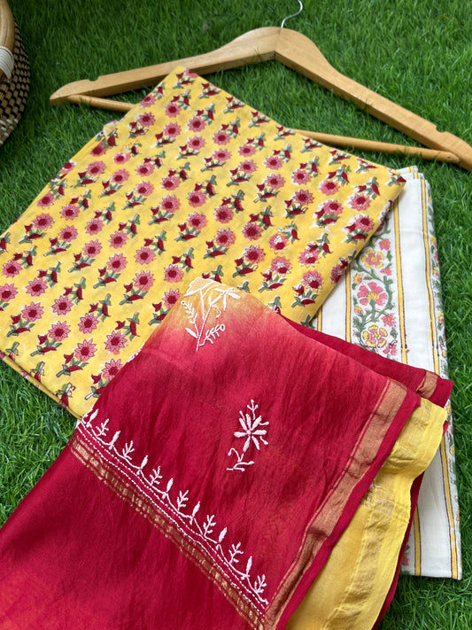 रोज़ाना  :Chanderi Chikankari Dupatta with cotton kurta bottom Fabric