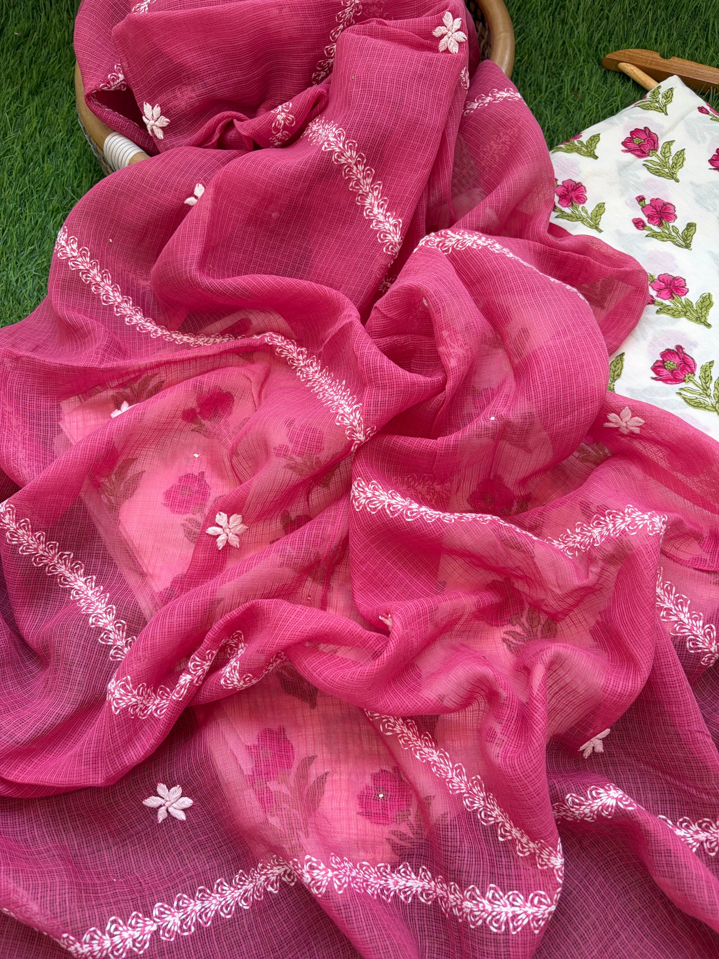 Cotton kurta Kota Doria chikankari dupatta
