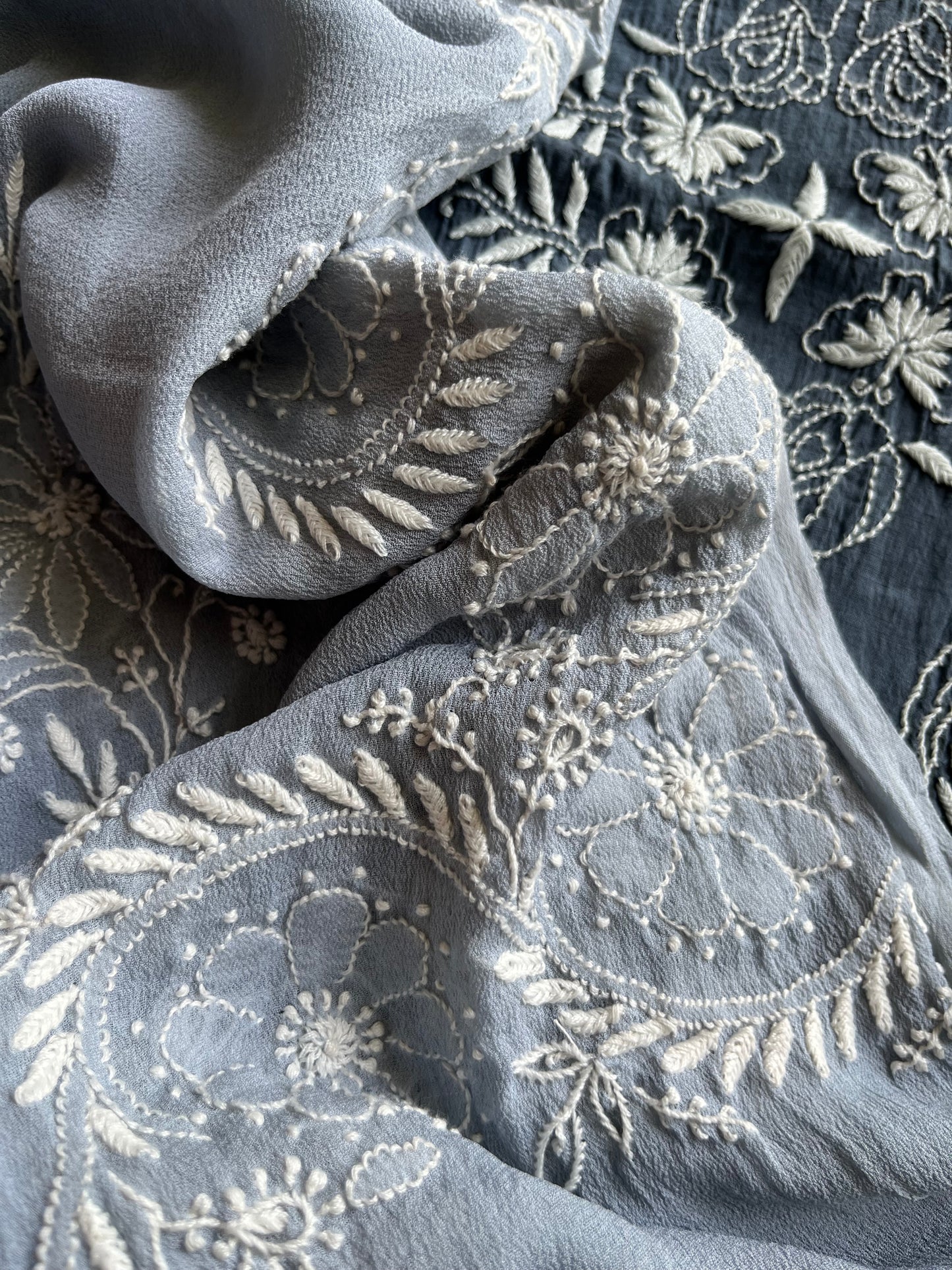 Chanderi Chikankari kurta with tussar dupatta