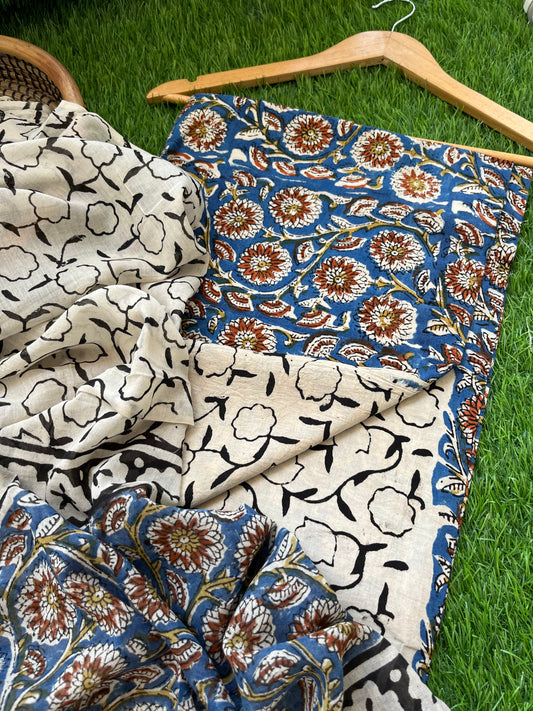 Cotton Kalamkari block print kurta bottom Dupatta