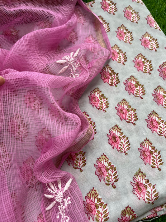 Kota Chikankari Dupatta with print kurta bottom Fabric