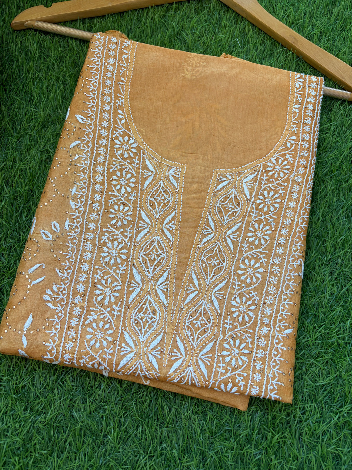 Tussar Silk Chikankari mukaish work Kurta