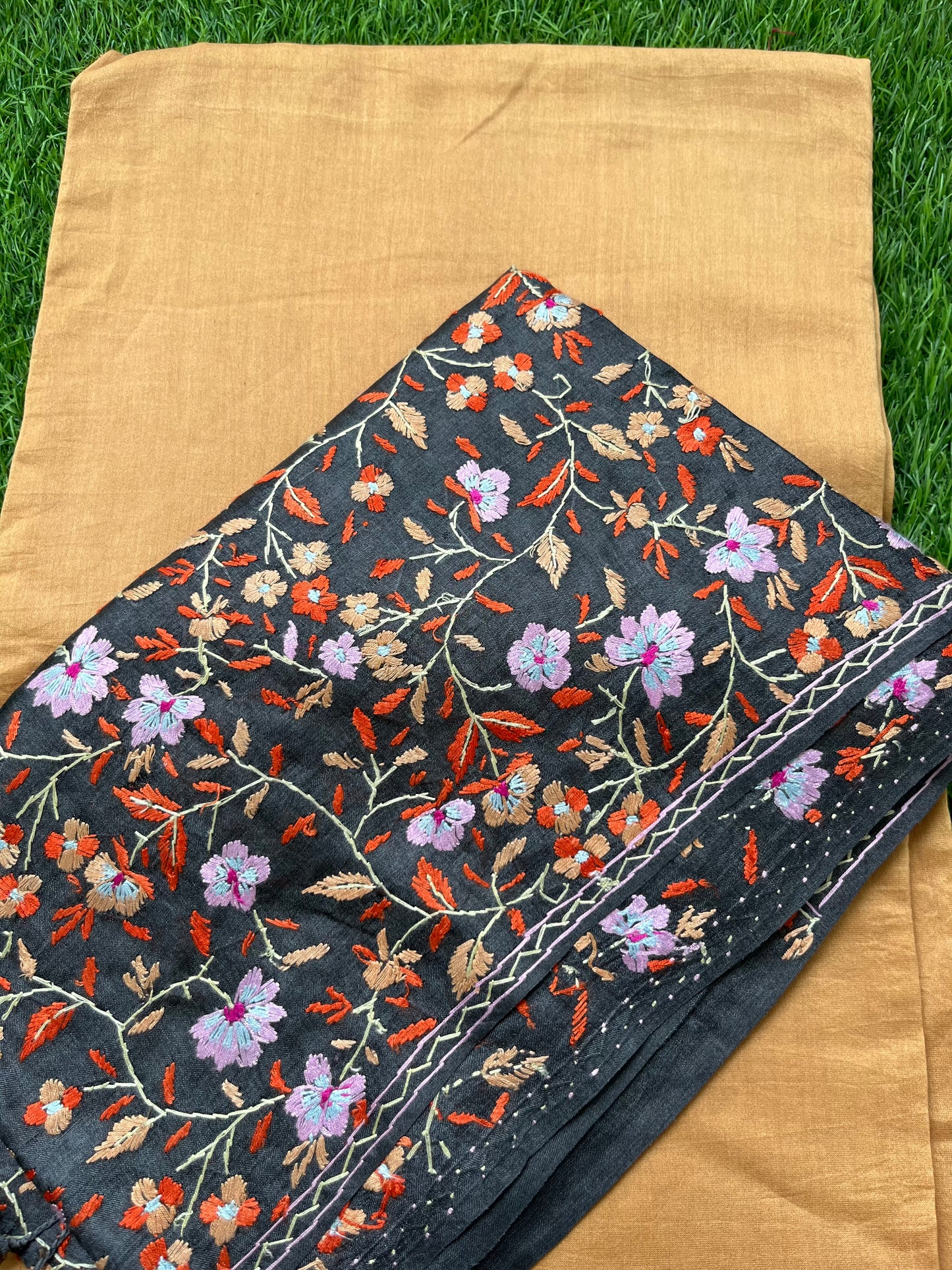 Silk needle work Dupatta chanderi silk kurta Bottom fabric
