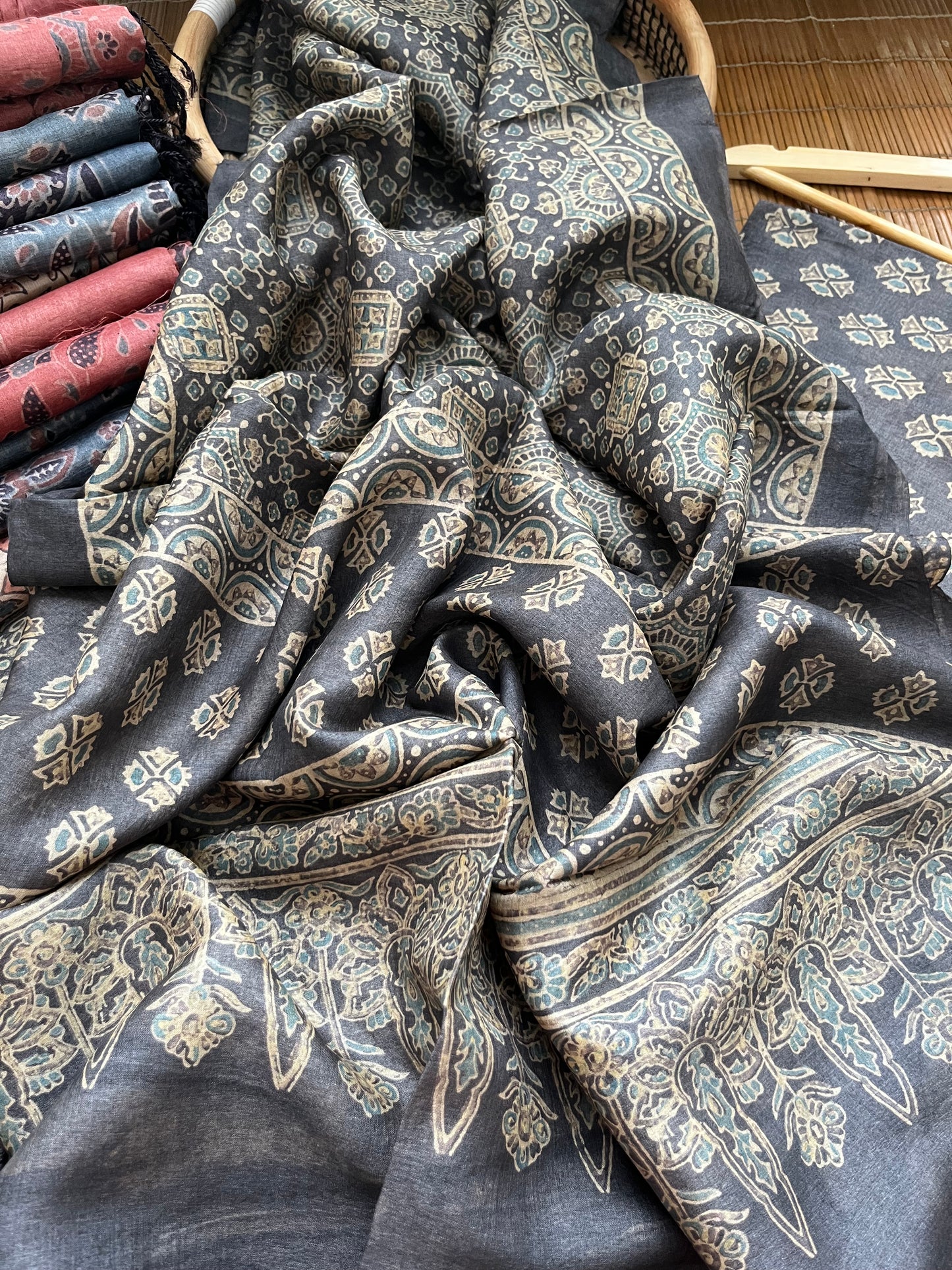 Tussar silk Ajrakh Kurta and dupatta