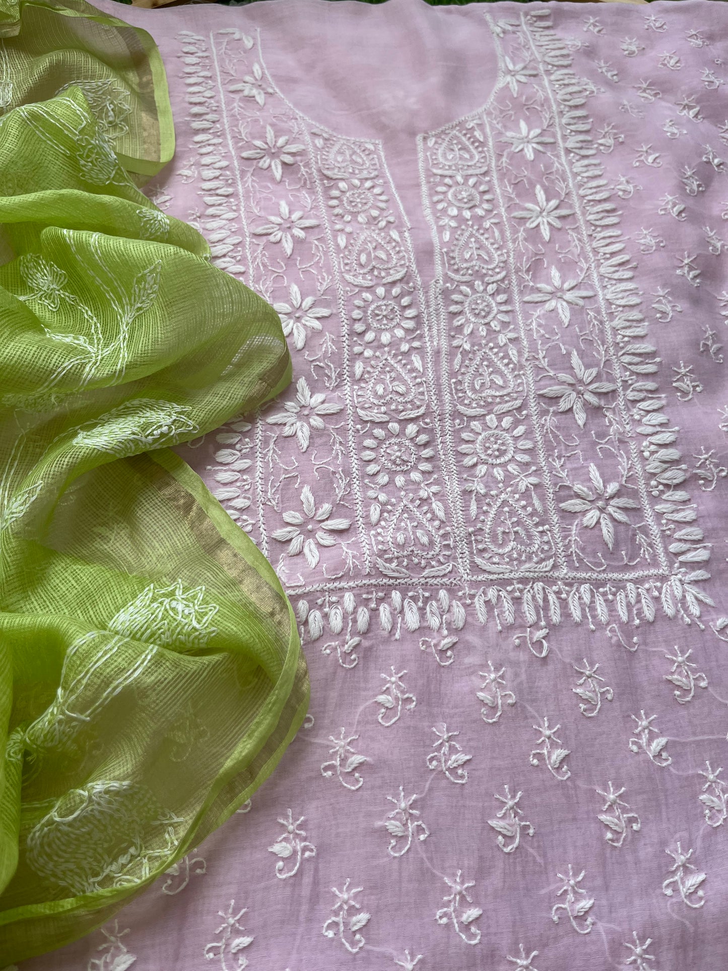 Chanderi Chikankari Kurta kota silk Dupatta