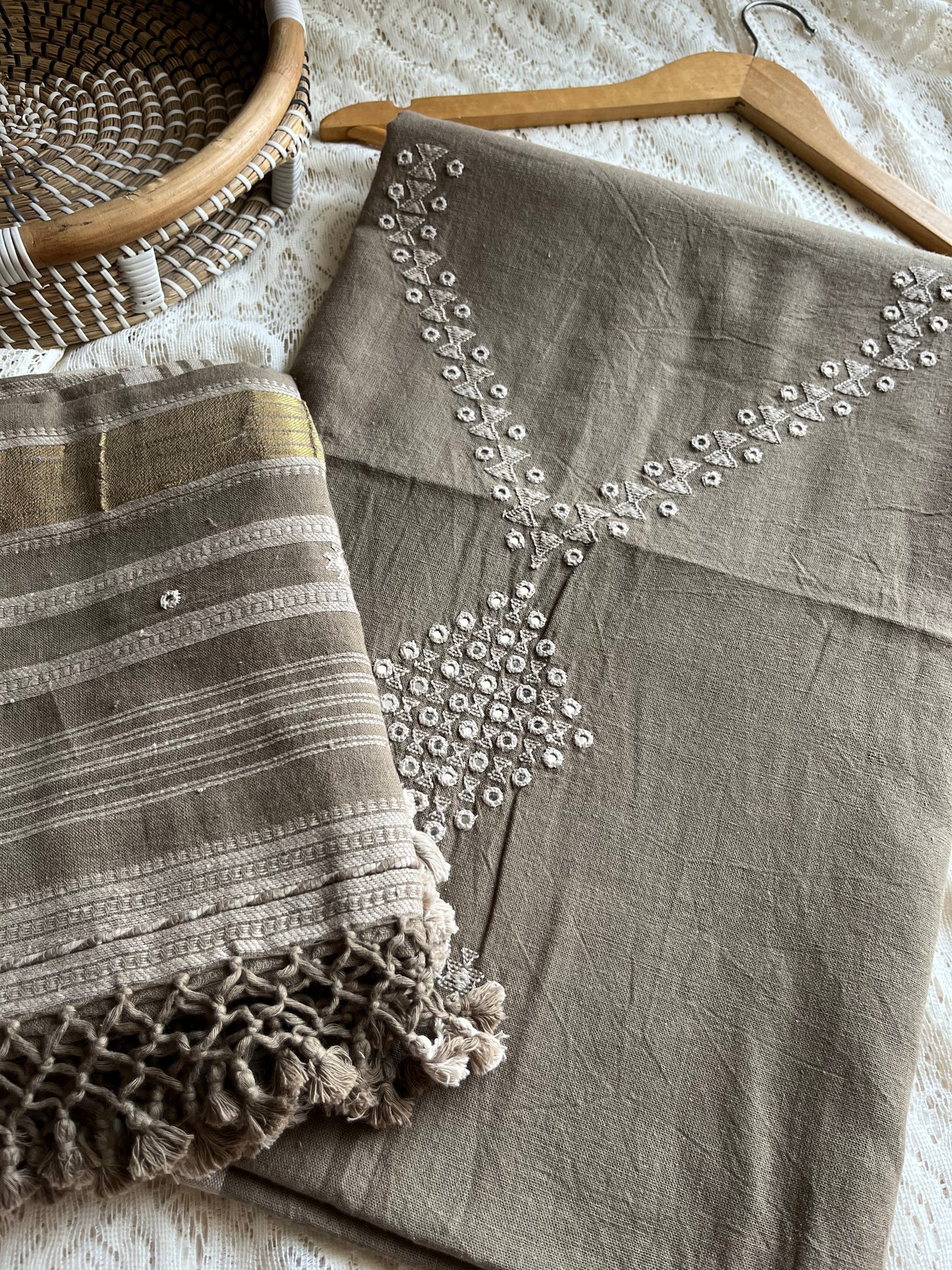 Handwoven organic kala Cotton kurta bottom dupatta