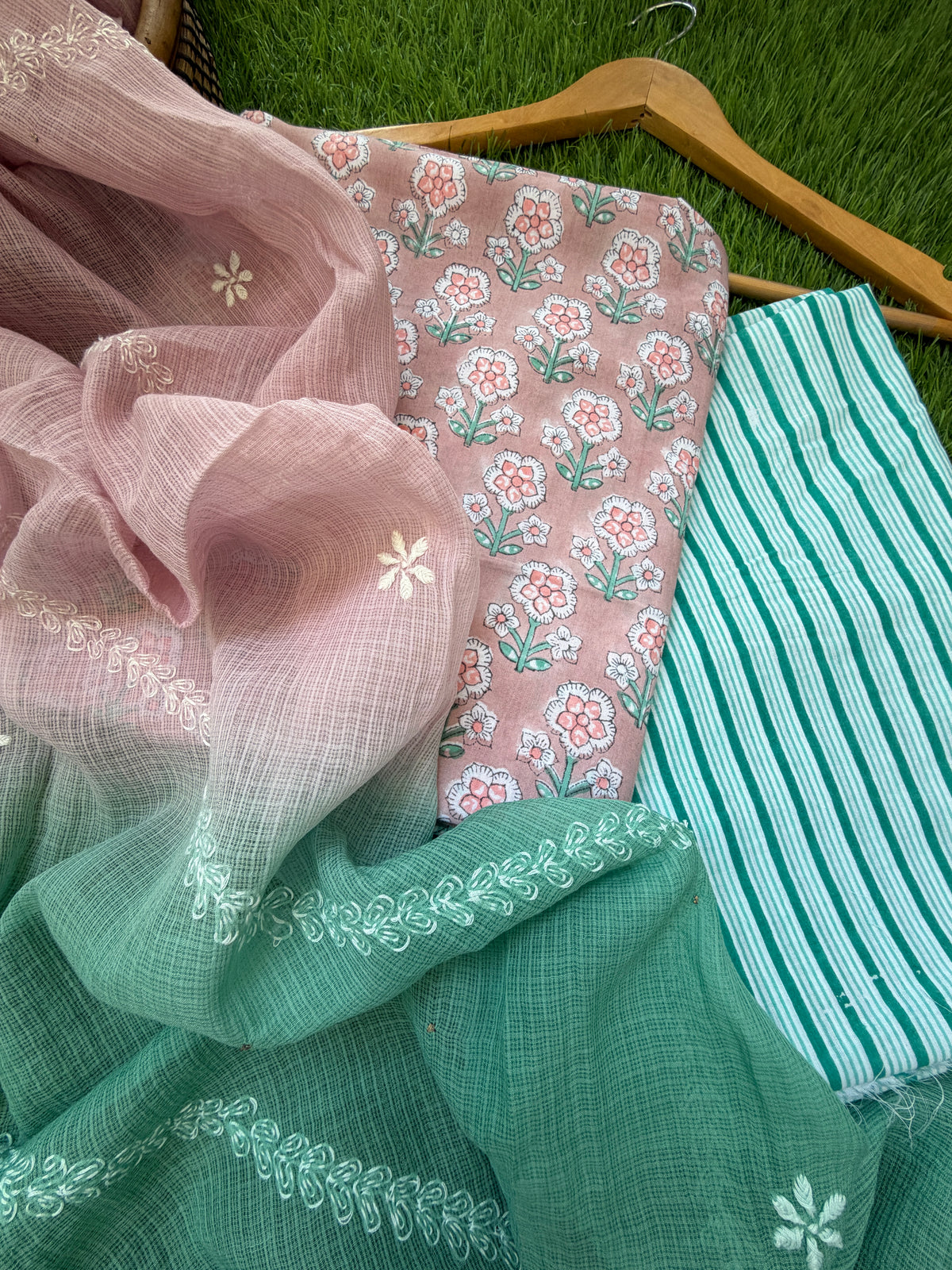 Cotton kurta bottom Kota Doria chikankari dupatta
