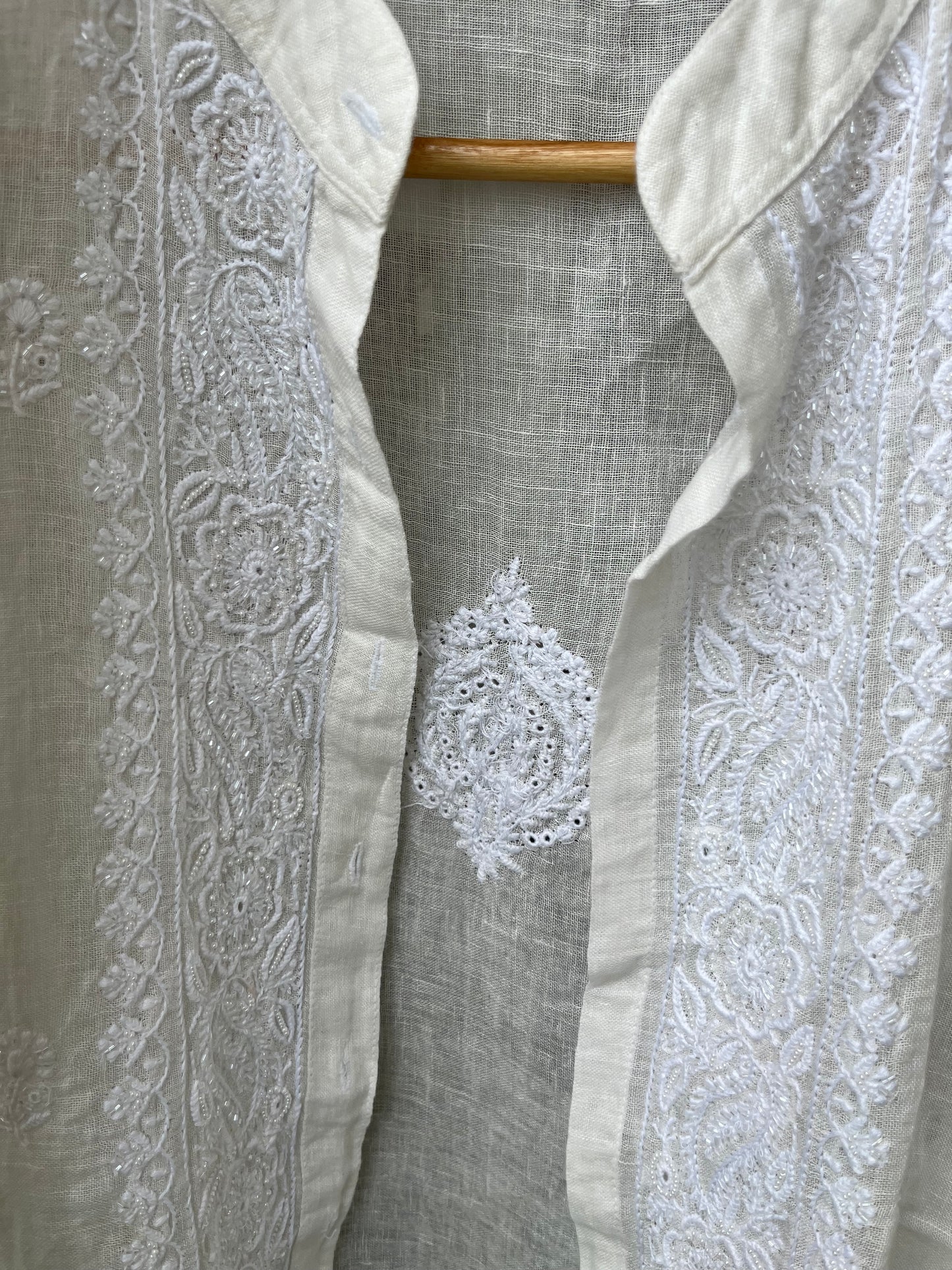 Linen chikan shirt and a-bottom-coord set