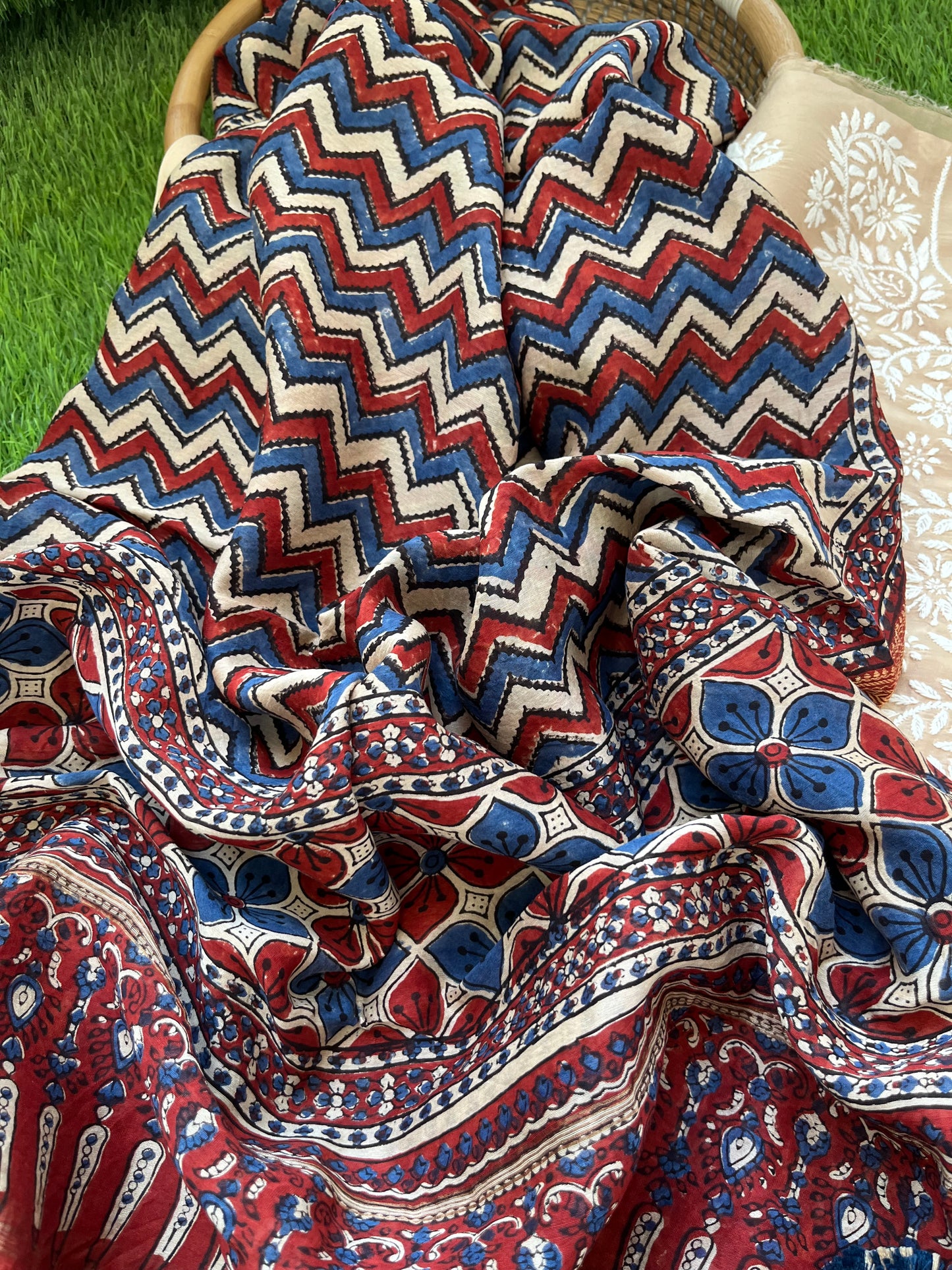 Chanderi Chikankari Kurta ajrakh Dupatta