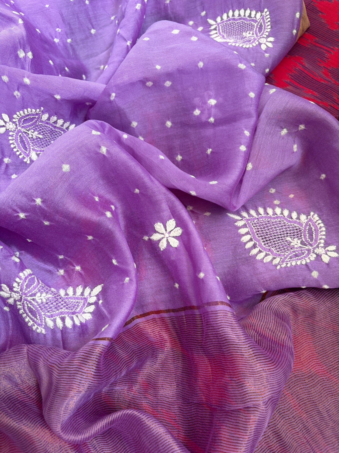 Ikkat kurta bottom pure chanderi bandhani chikankari dupatta