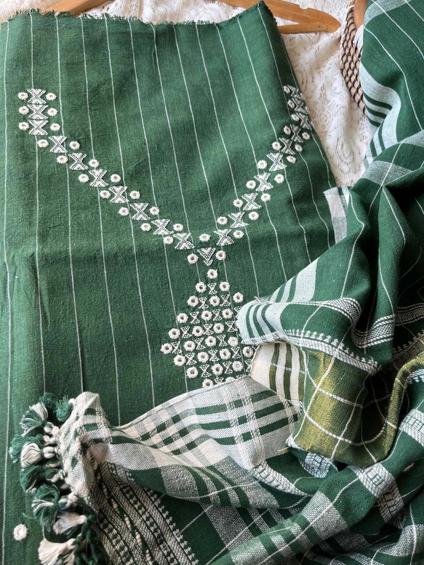 Handwoven organic kala Cotton kurta bottom dupatta