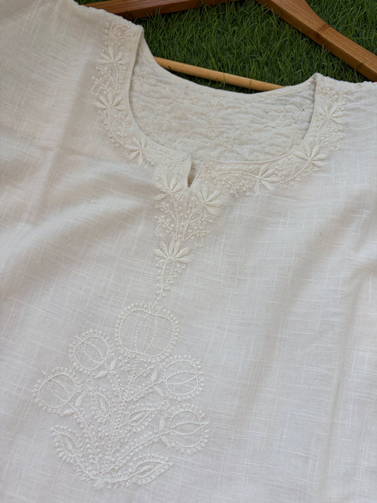 Cotton Slub chikankari kurta ( Semi Stitched)