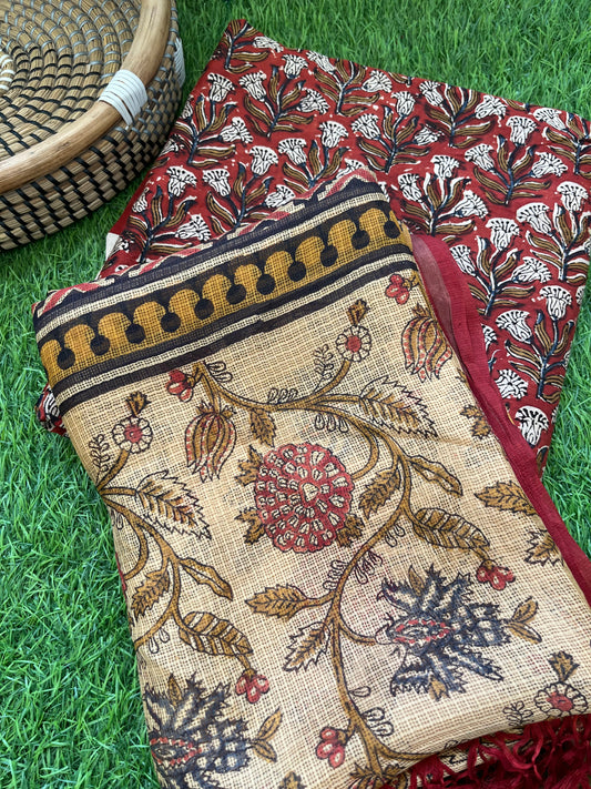Chanderi block print kurta fabric kota silk dupatta