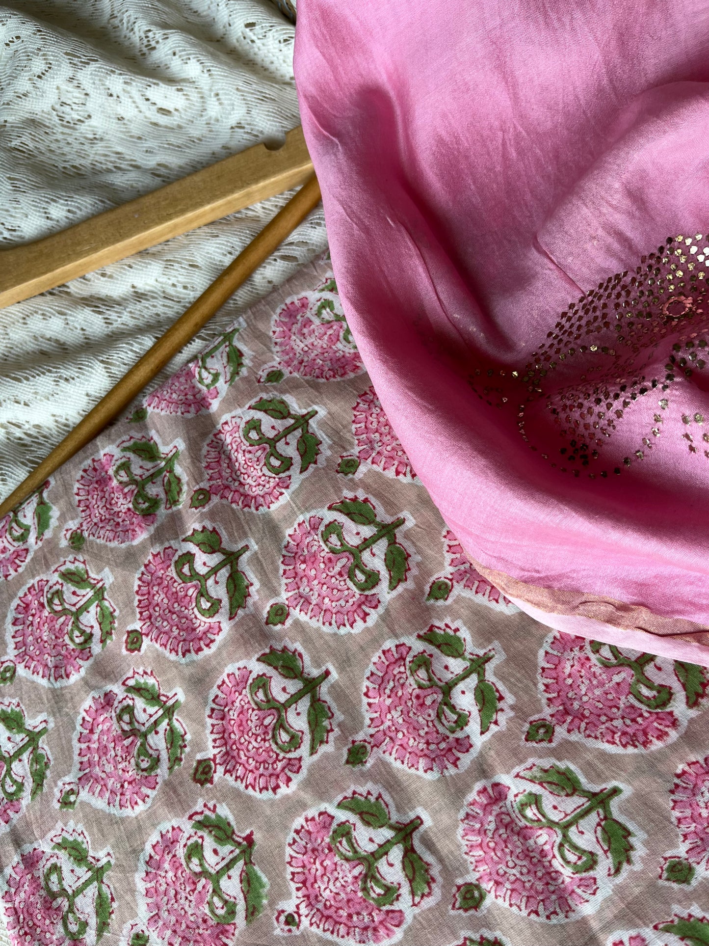 Chanderi Mukaish work Dupatta cotton kurta bottom fabric