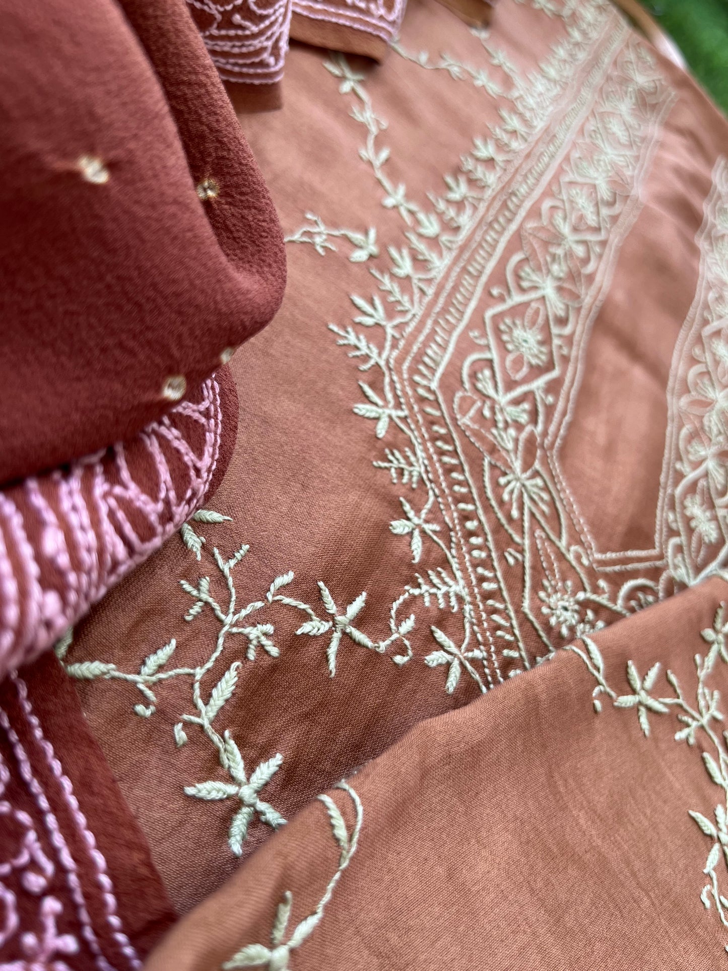 Chanderi Chikankari kurta with georgette dupatta