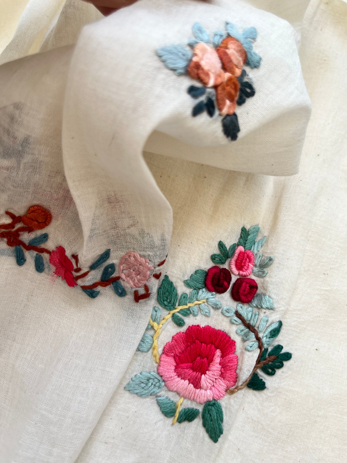 Handwoven Cotton knot work embroidered kurta dupatta and plain bottom fabric