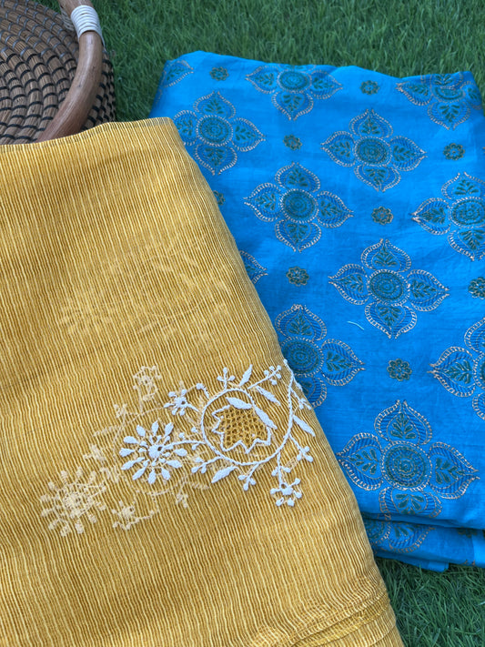 Chanderi kurta fabric kota tissue chikan work dupatta