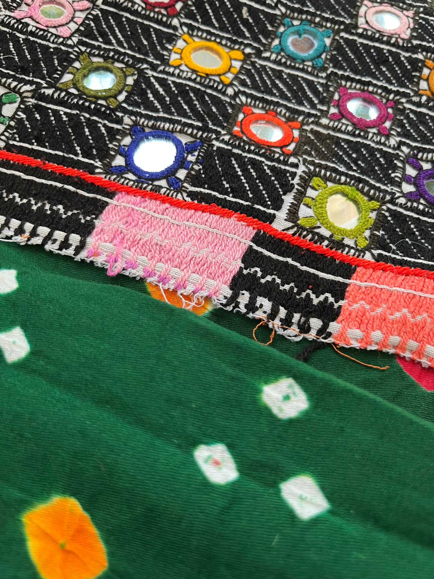 Mirror work patch with bandhani suit fabric