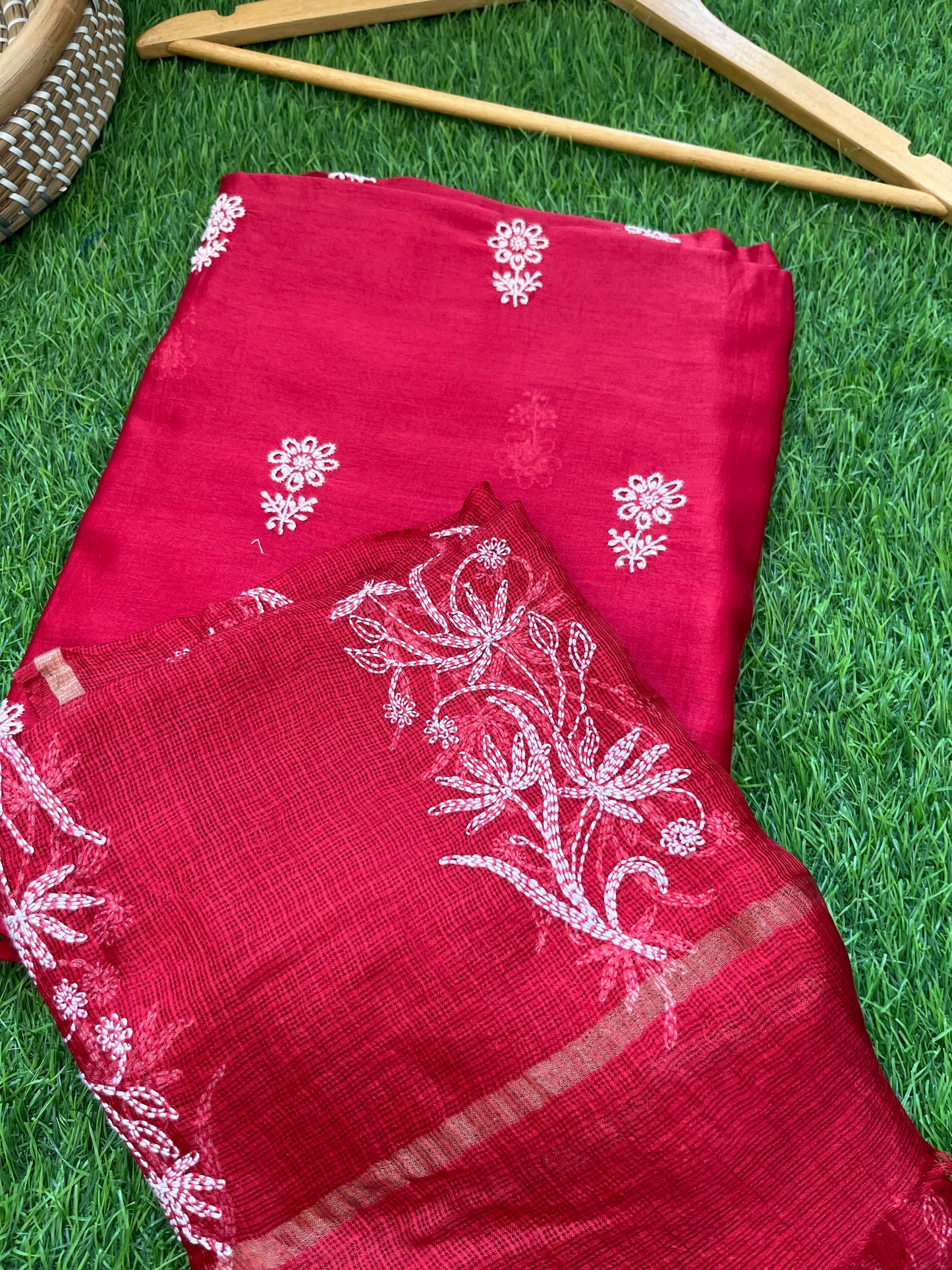Chanderi Chikankari Dupatta with kurta Fabric