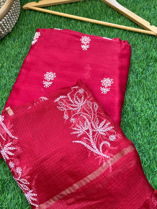 Chanderi Chikankari Dupatta with kurta Fabric