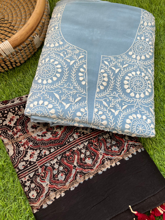 Chanderi Chikankari Kurta ajrakh Dupatta
