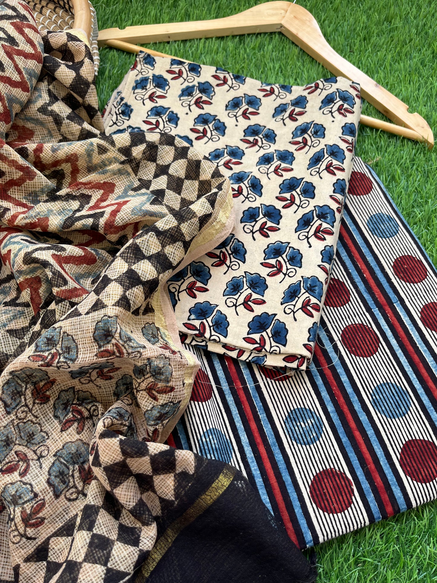 Ajrakh cotton Kurta bottom and kota doria dupatta