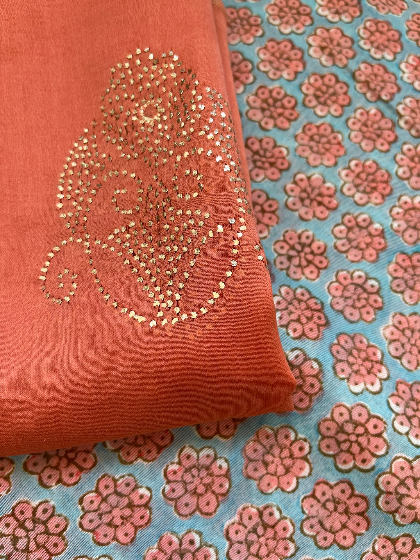 Chanderi Mukaish work Dupatta block print chanderi kurta fabric