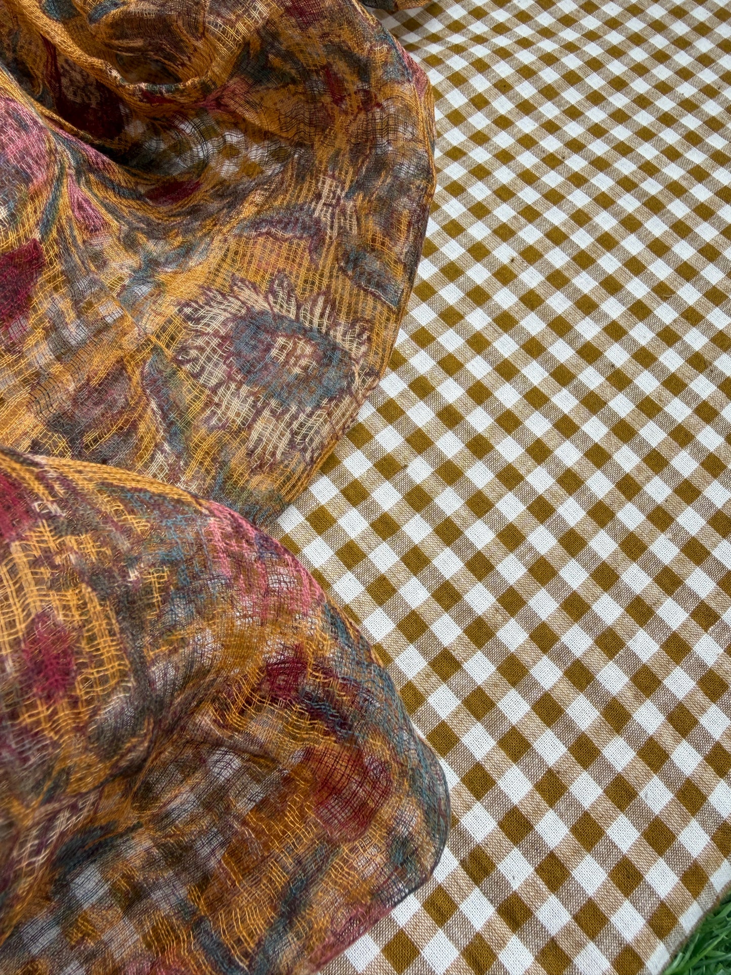 Khadi cotton check kurta bottom fabric kota dupatta