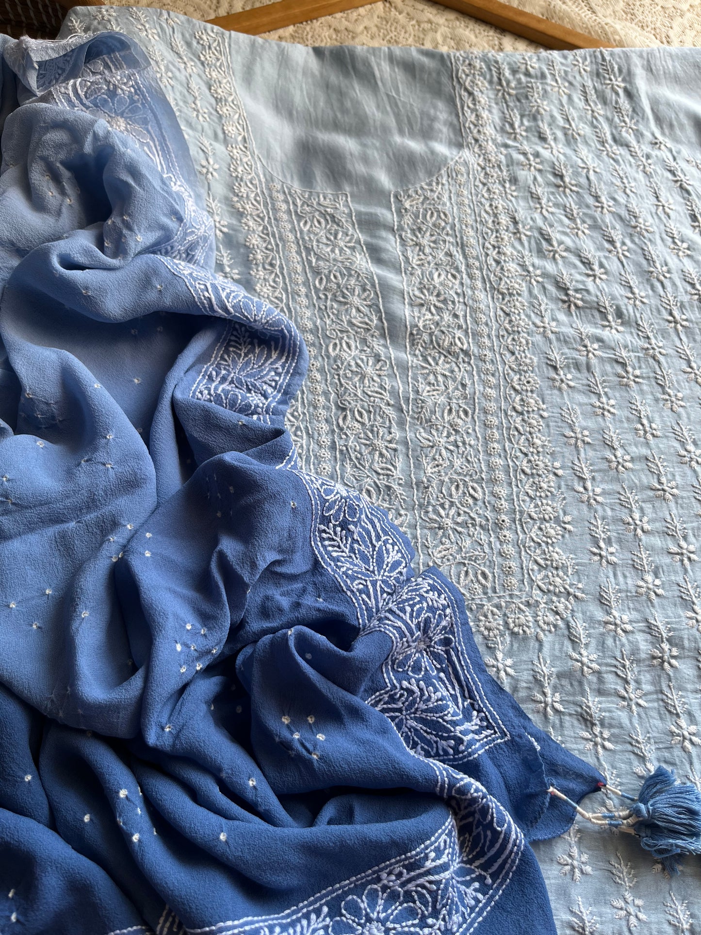 Chanderi Chikankari kurta with georgette dupatta