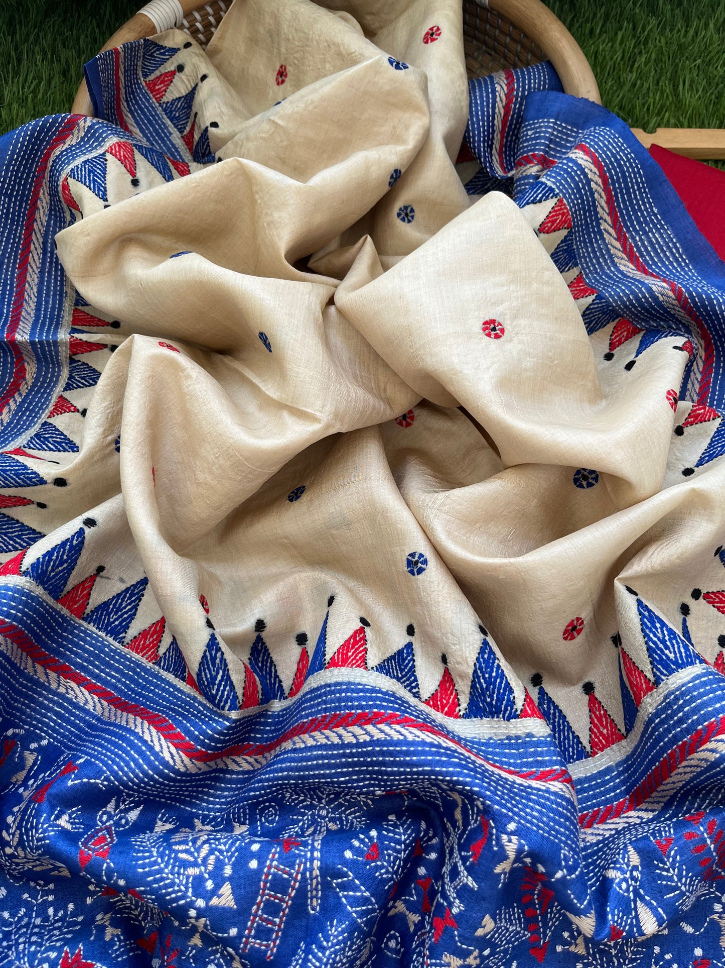 Silk Kantha Dupatta with chanderi silk kurta Bottom fabric