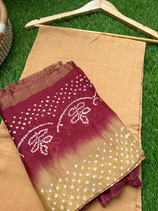 Chanderi plain kurta bottom fabric bandhani dupatta