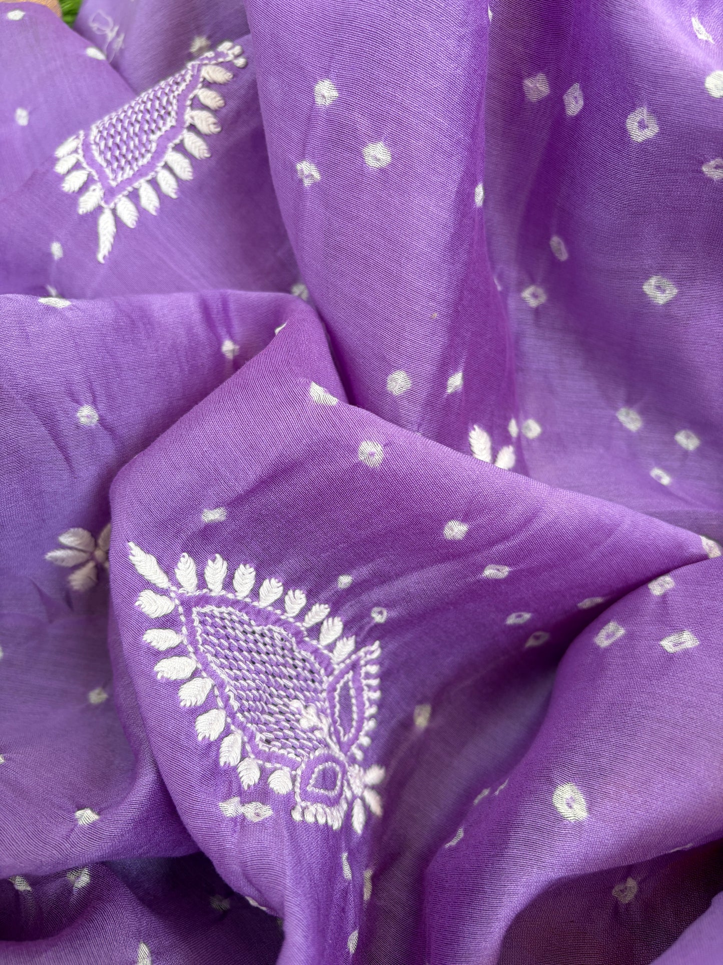 Khadi check kurta bottom pure chanderi bandhani chikankari dupatta