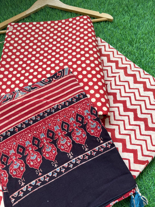 Cotton block print kurta bottom cotton ajrakh dupatta