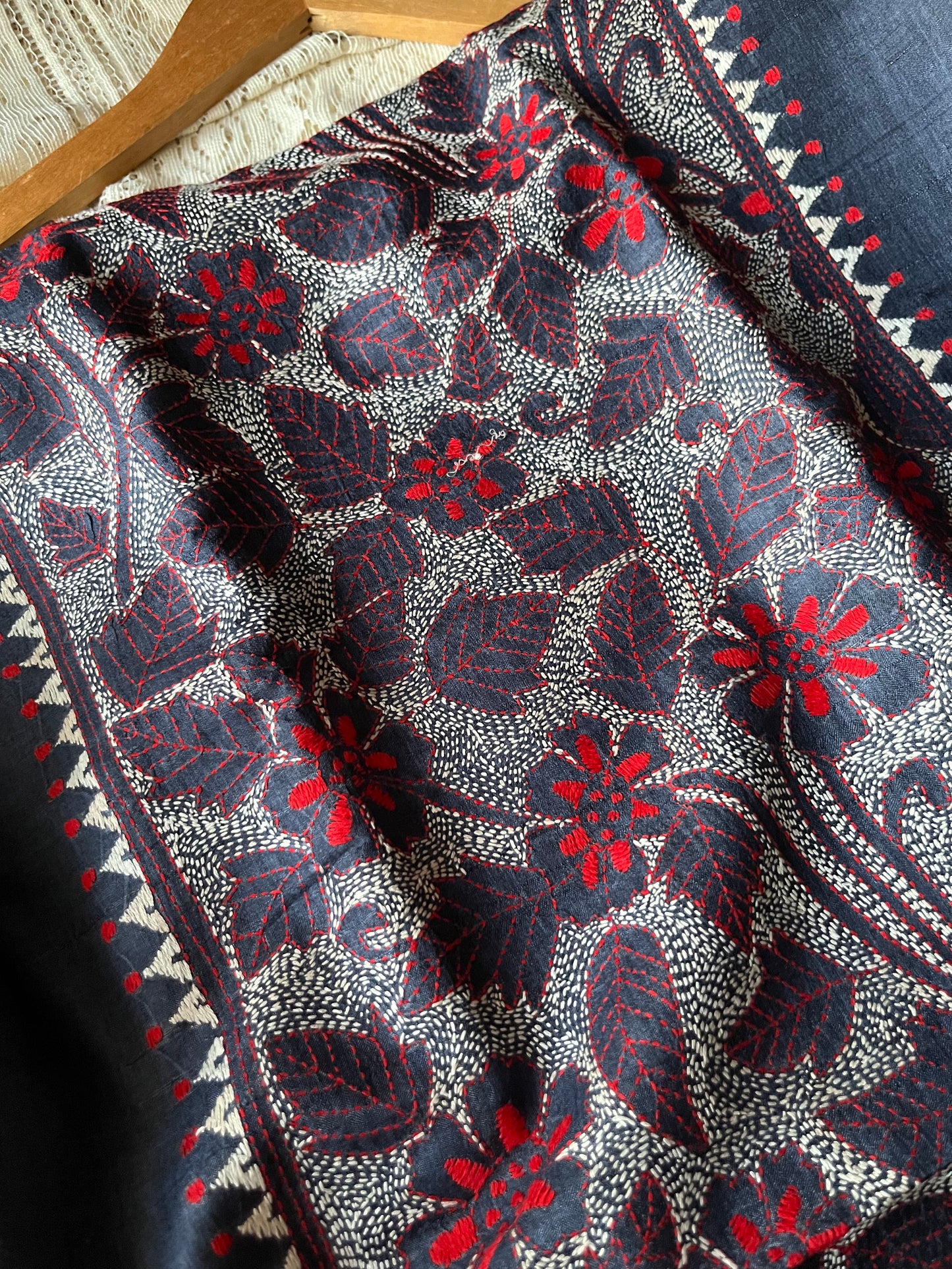 Silk Kantha work kurta fabric