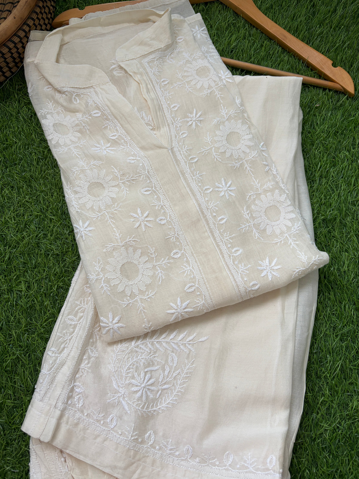 Chanderi chikan shirt and a-bottom-coord set