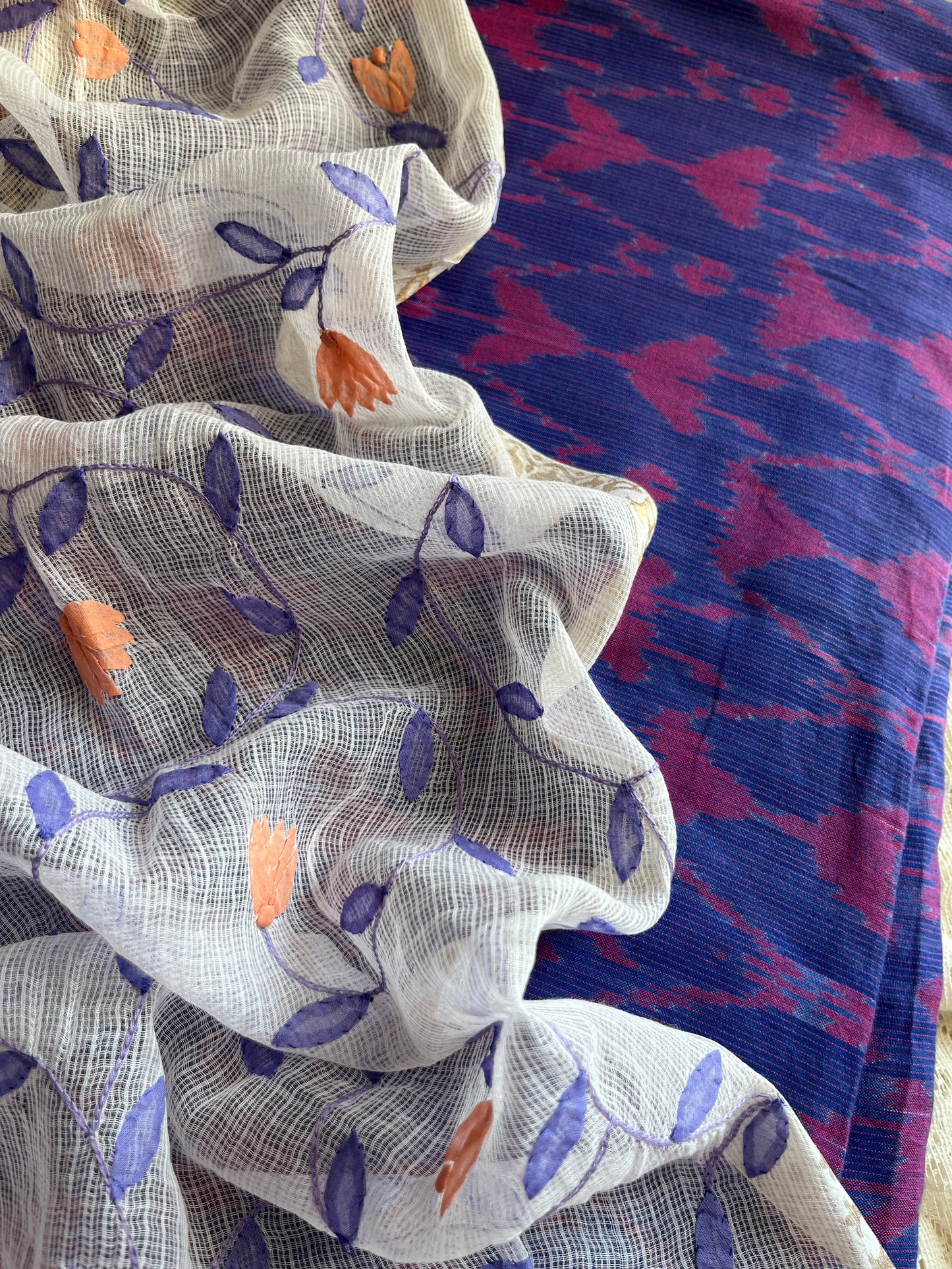Cotton ikkat kurta bottom chikankari dupatta