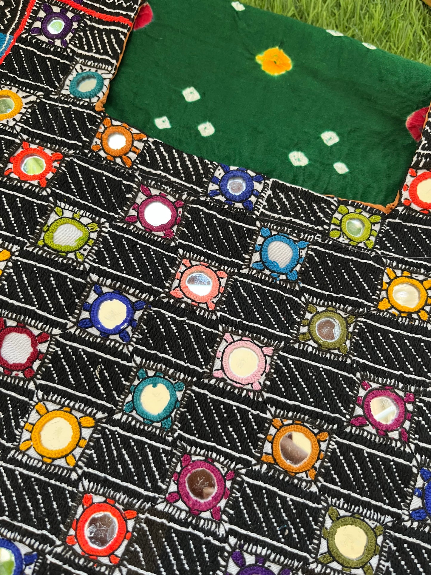 Mirror work patch with bandhani suit fabric