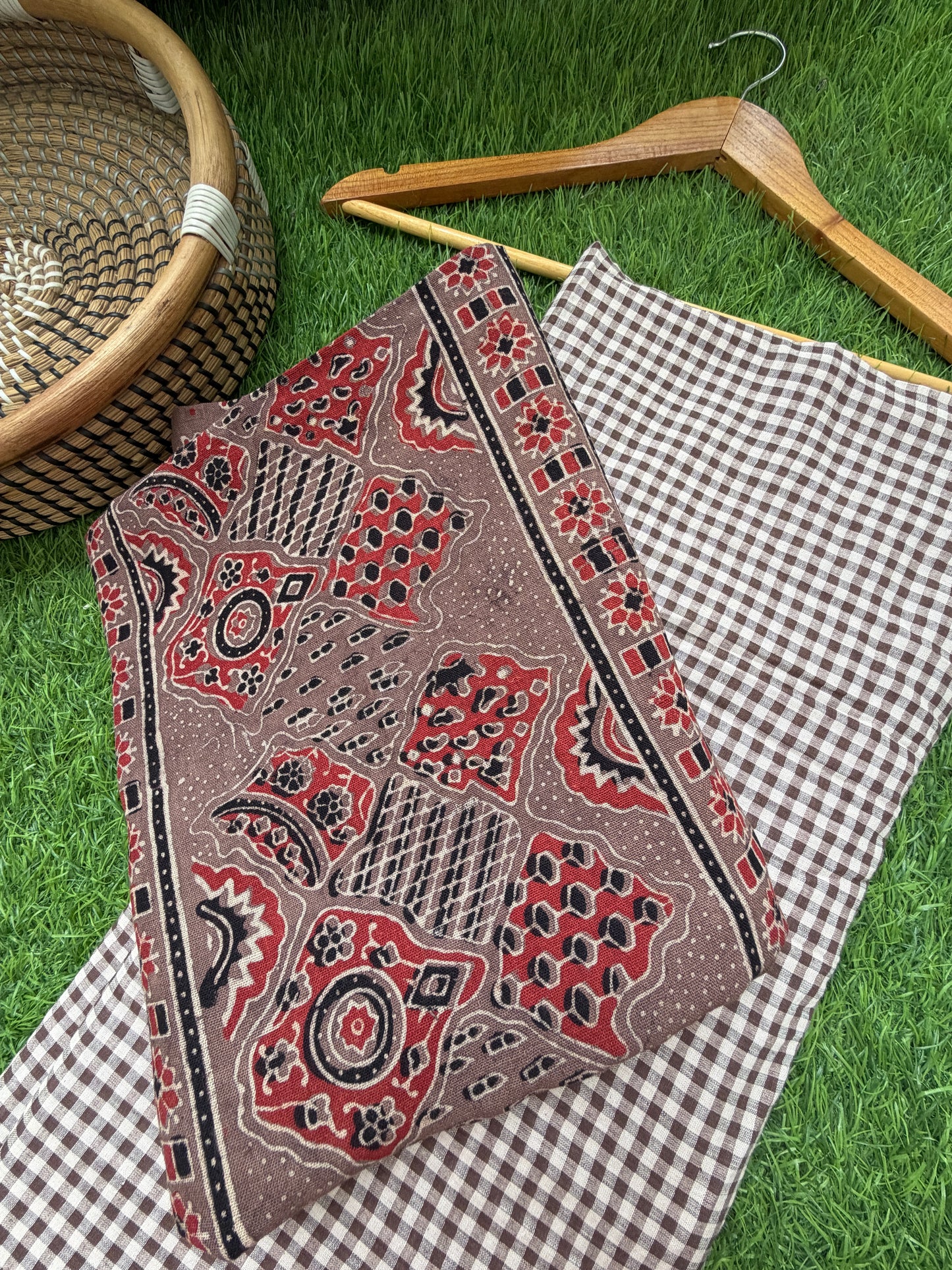 Kala Cotton ajrakh kurta khadi check Bottom