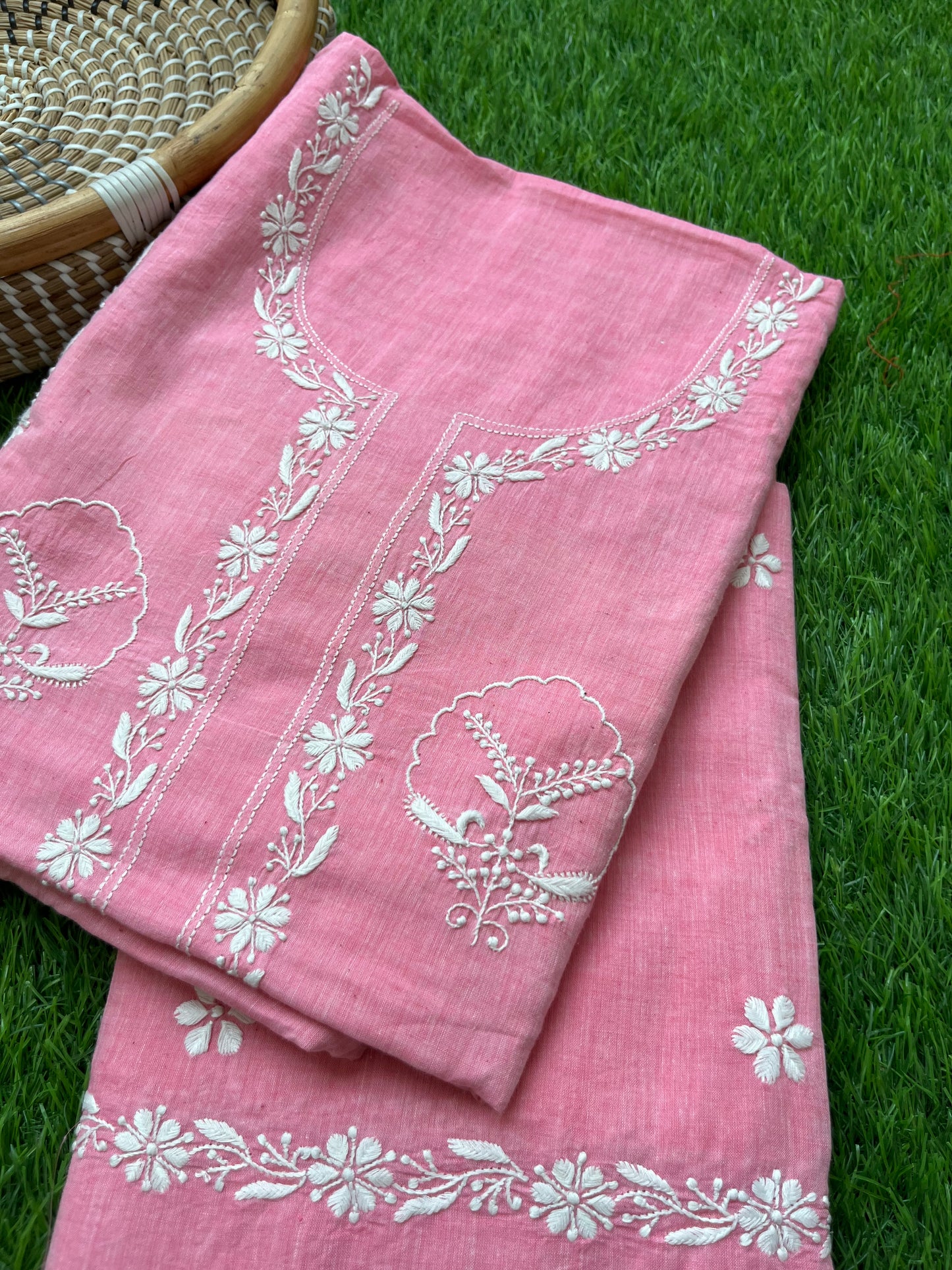 Cotton khadi mul chikan kurta bottom
