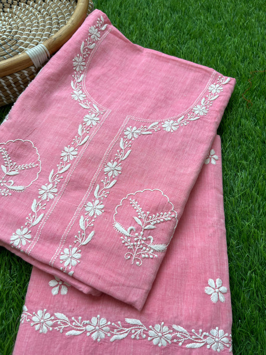 Cotton khadi mul chikan kurta bottom