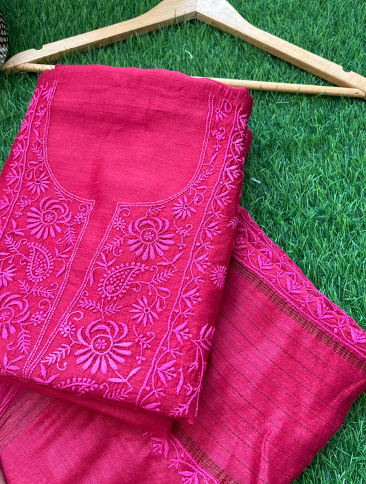 Munga Silk Chikankari kurta  Dupatta