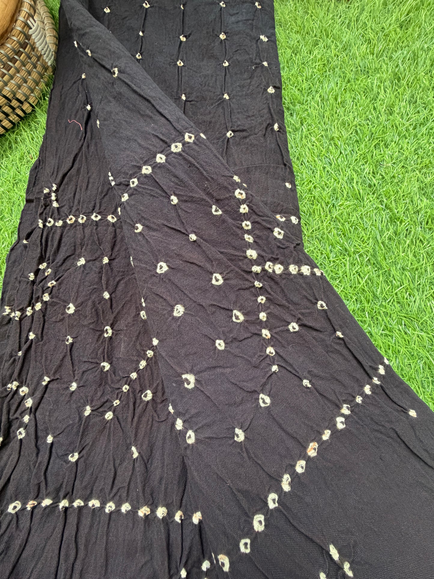 Handwoven organic kala Cotton bandhani fabric